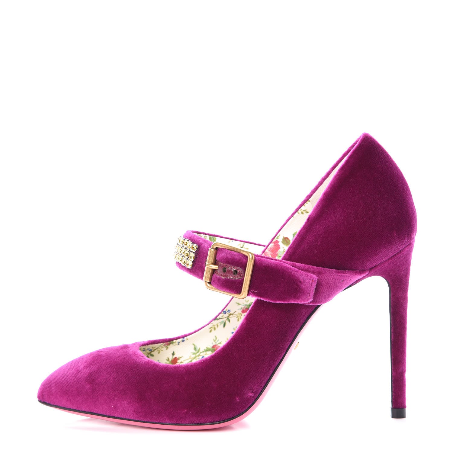 Gucci Velvet Crystal Embellished Sylvie High Heel Pumps 37 Fucsia Violet Cyclamen 1 of 8
