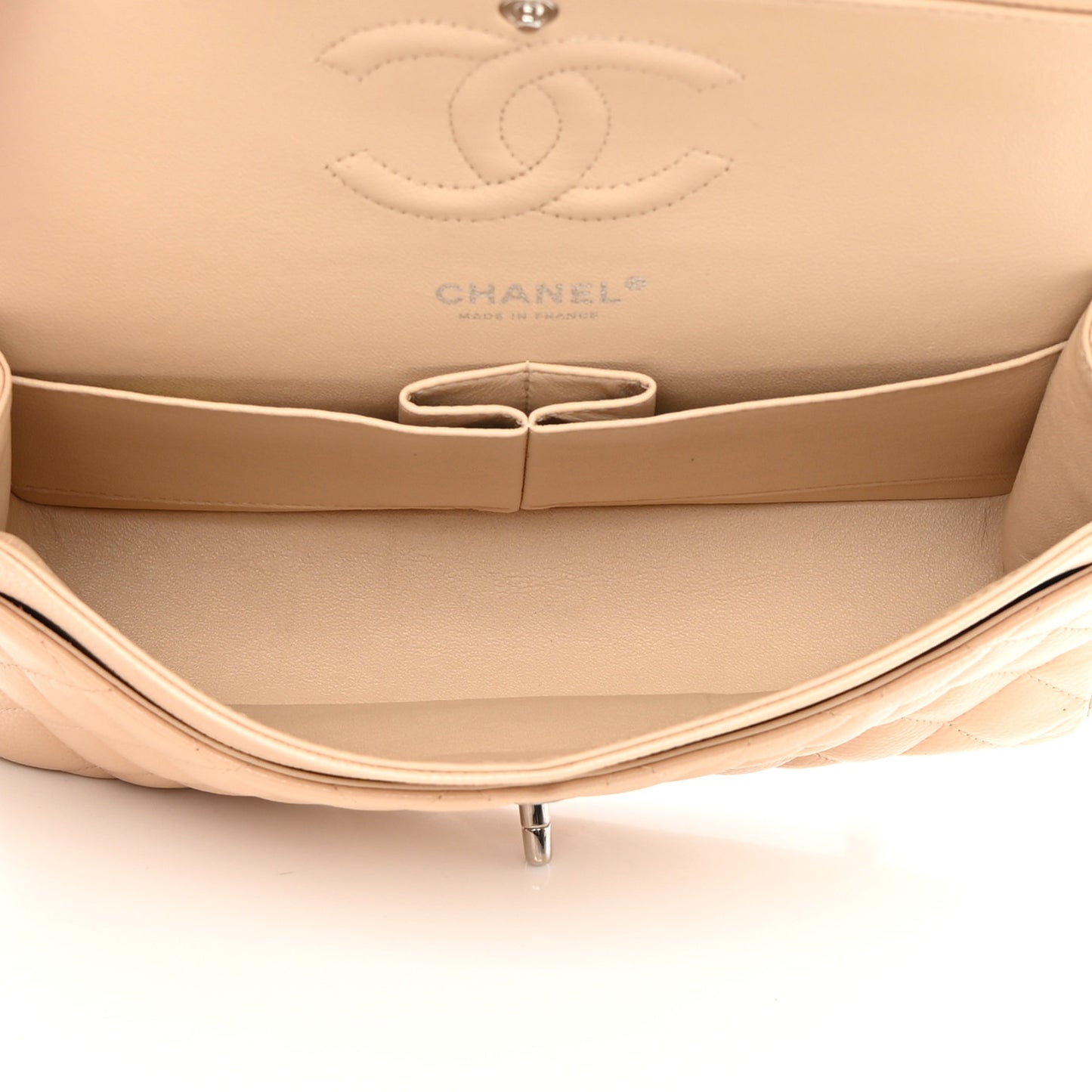 Caviar Quilted Medium Double Flap Beige