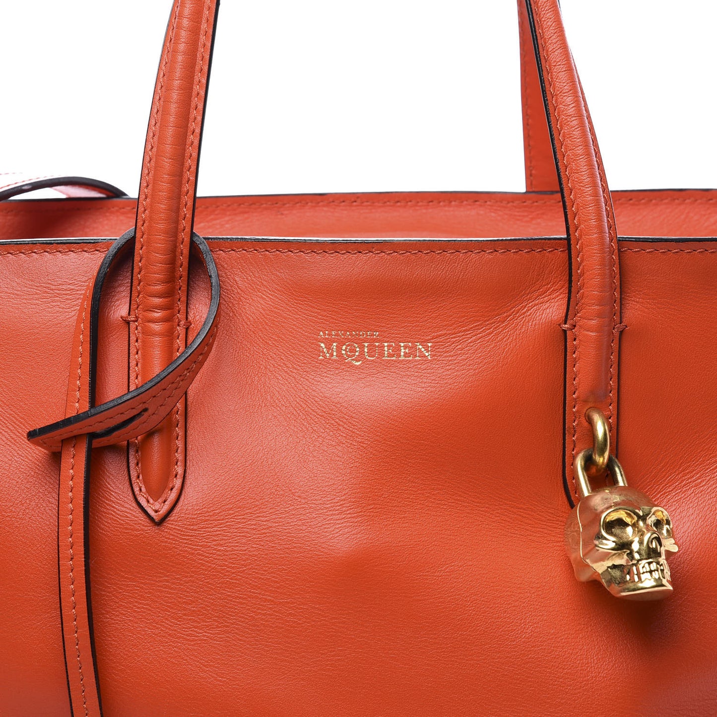Calfskin Small Skull Padlock Zip Around Tote Orange