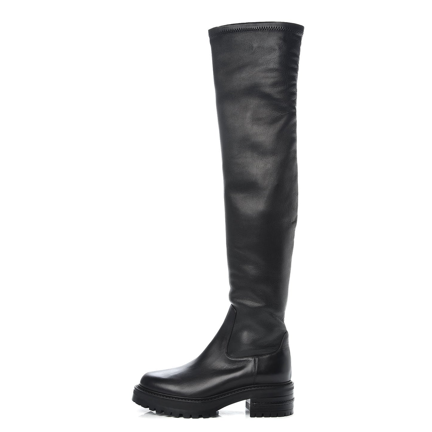 Stretch Lambskin Fight Knee Boots 36.5 Black