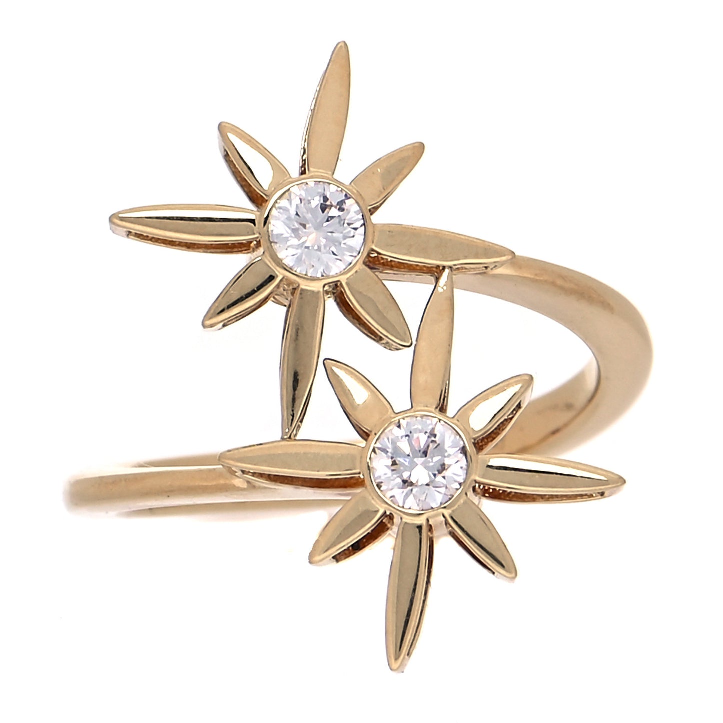 X DISNEY 18K Yellow Gold Diamond Cinderella Star Duo Ring 49 4.75