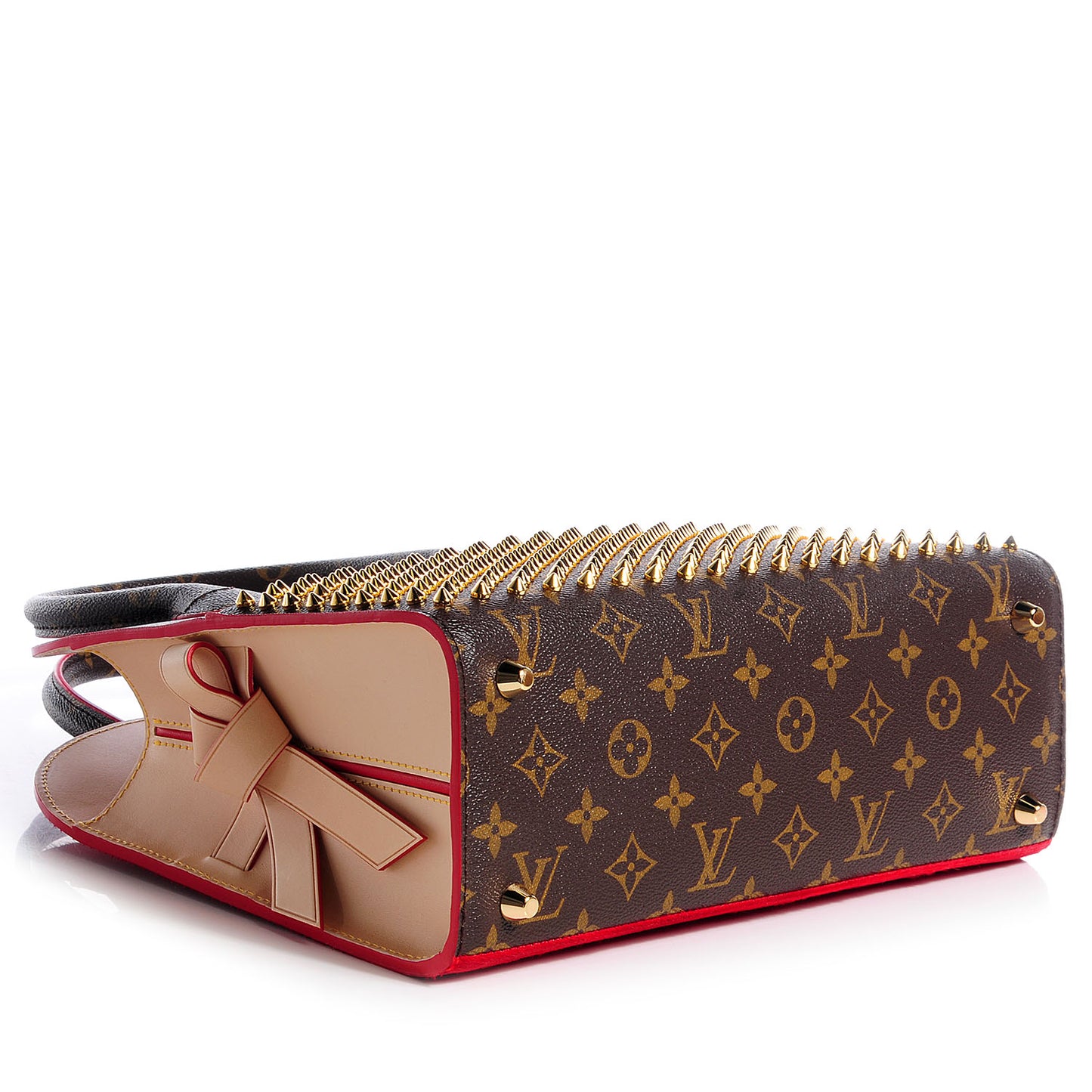 Monogram Calf Hair Spikes Iconoclasts Christian Louboutin Tote Red