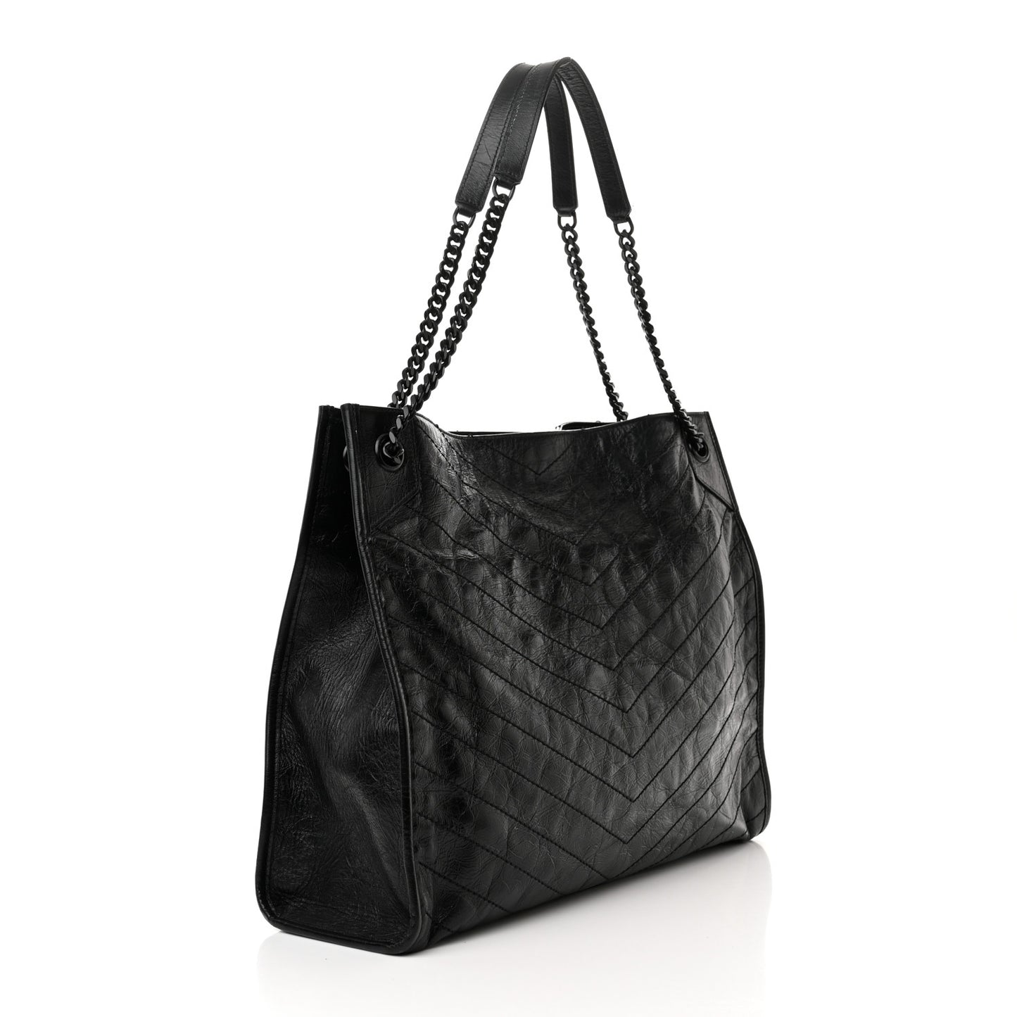 Crinkled Calfskin Matelasse Monogram Large Niki Shopper Tote Black