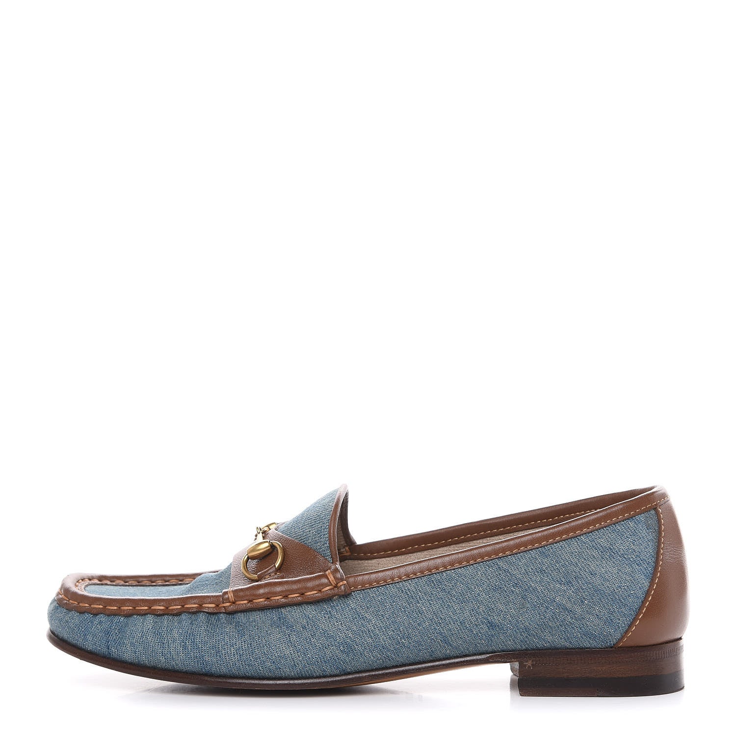 Gucci Denim Womens 1953 Horsebit Loafers 39 Brown Blue 1 of 8