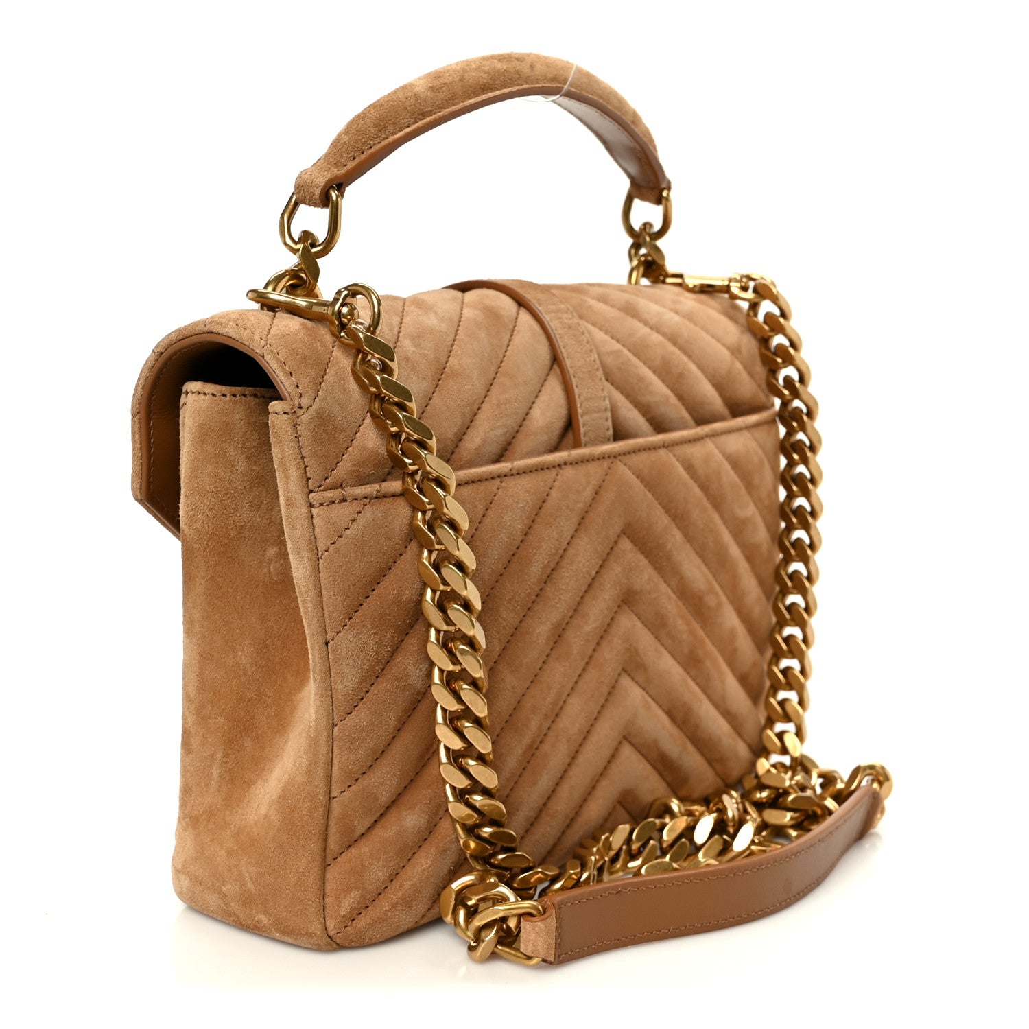 Saint Laurent Suede Matelasse Chevron Monogram Medium College Bag Cinnamon 3 of 11