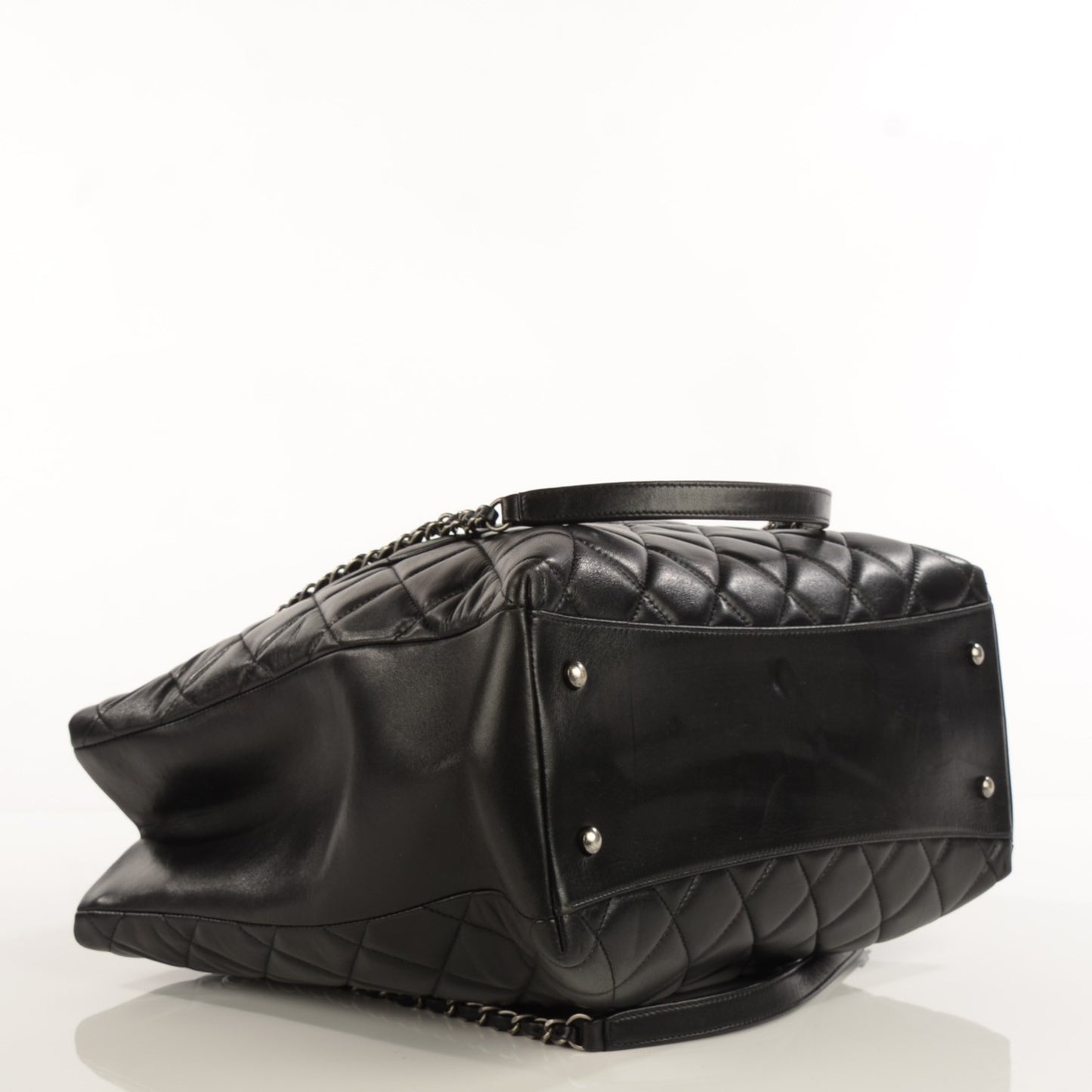 Lambskin Quilted Trendy CC Shopping Tote Black