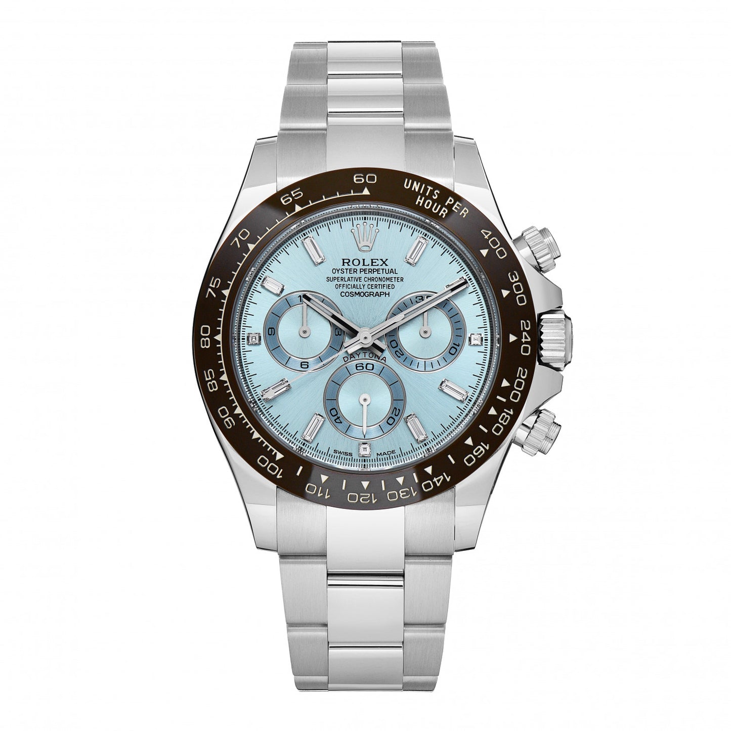 Platinum Diamond Baguette 40mm Oyster Perpetual Cosmograph Daytona Watch Ice-Blue 116506