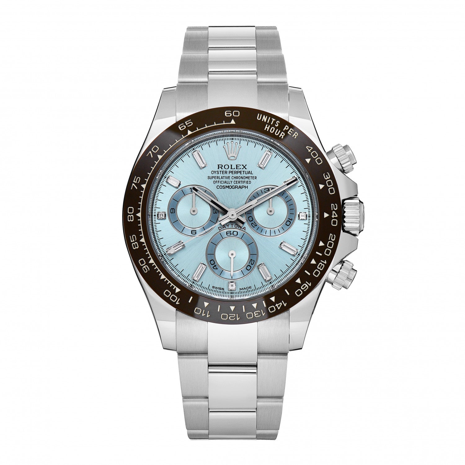 Rolex Platinum Diamond Baguette 40mm Oyster Perpetual Cosmograph Daytona Watch Ice-Blue 116506 1 of 5