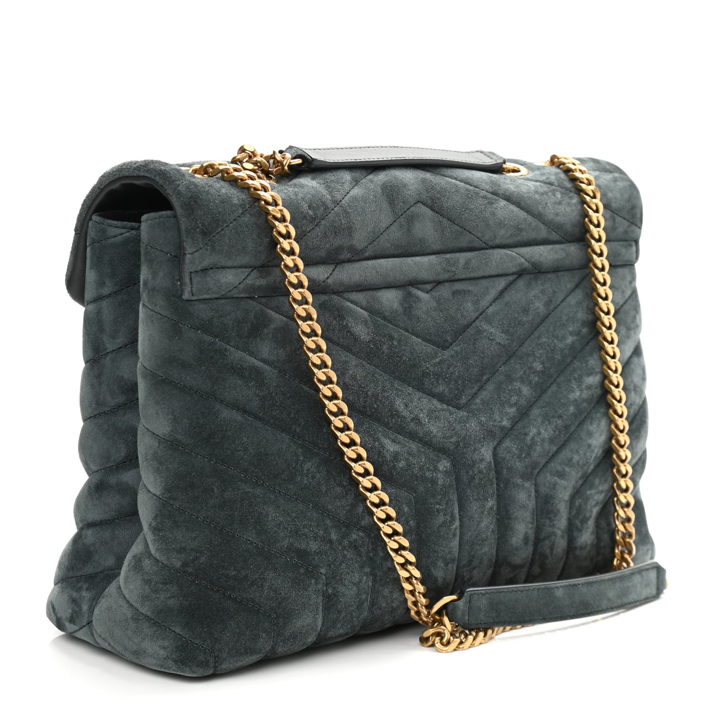 Suede Y Quilted Monogram Medium Loulou Chain Satchel Deep Green