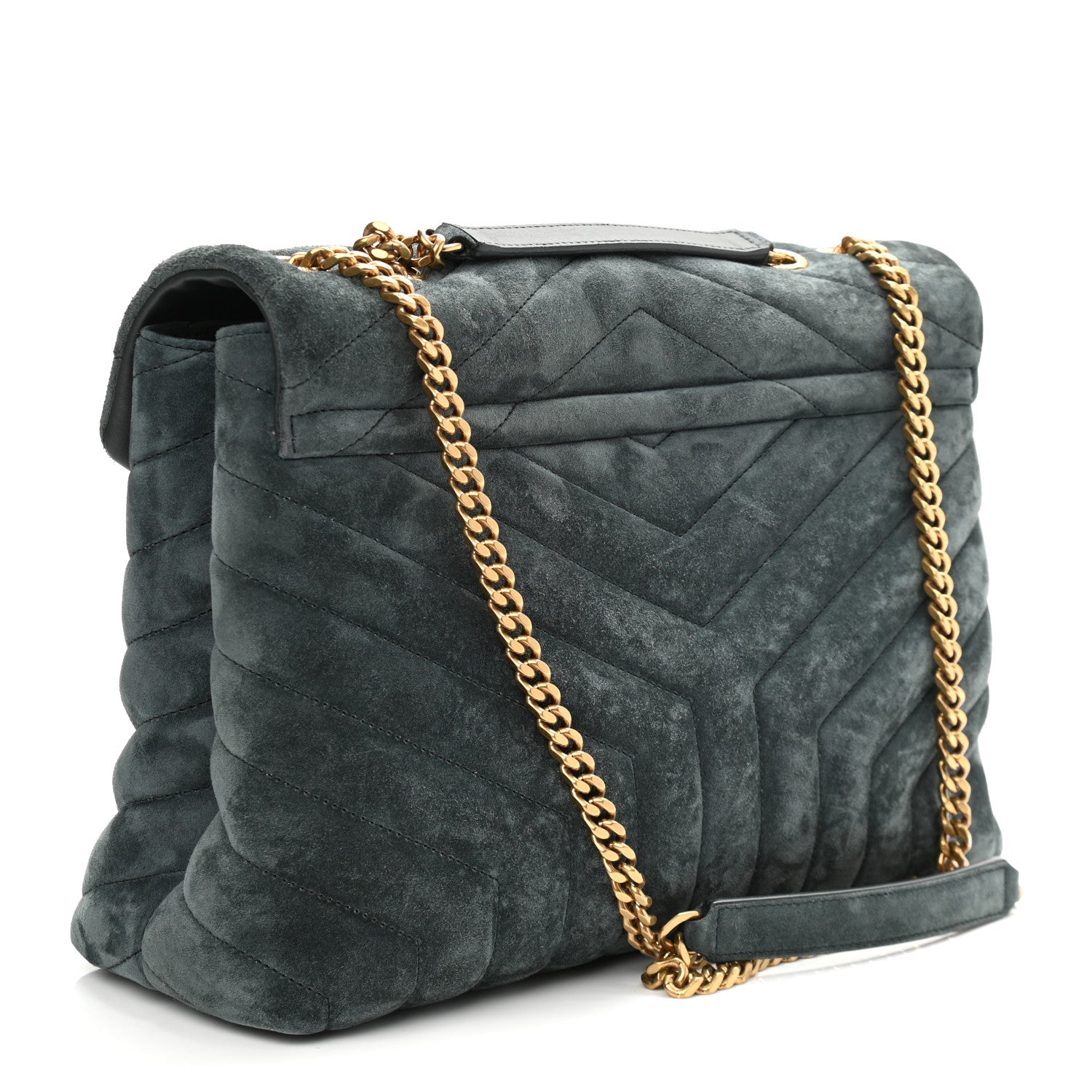Saint Laurent Suede Y Quilted Monogram Medium Loulou Chain Satchel Deep Green 3 of 11