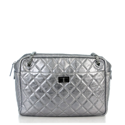 Chanel Metallic Aged Calfskin Quilted Large Reissue Camera Case Silver 1 of 7
