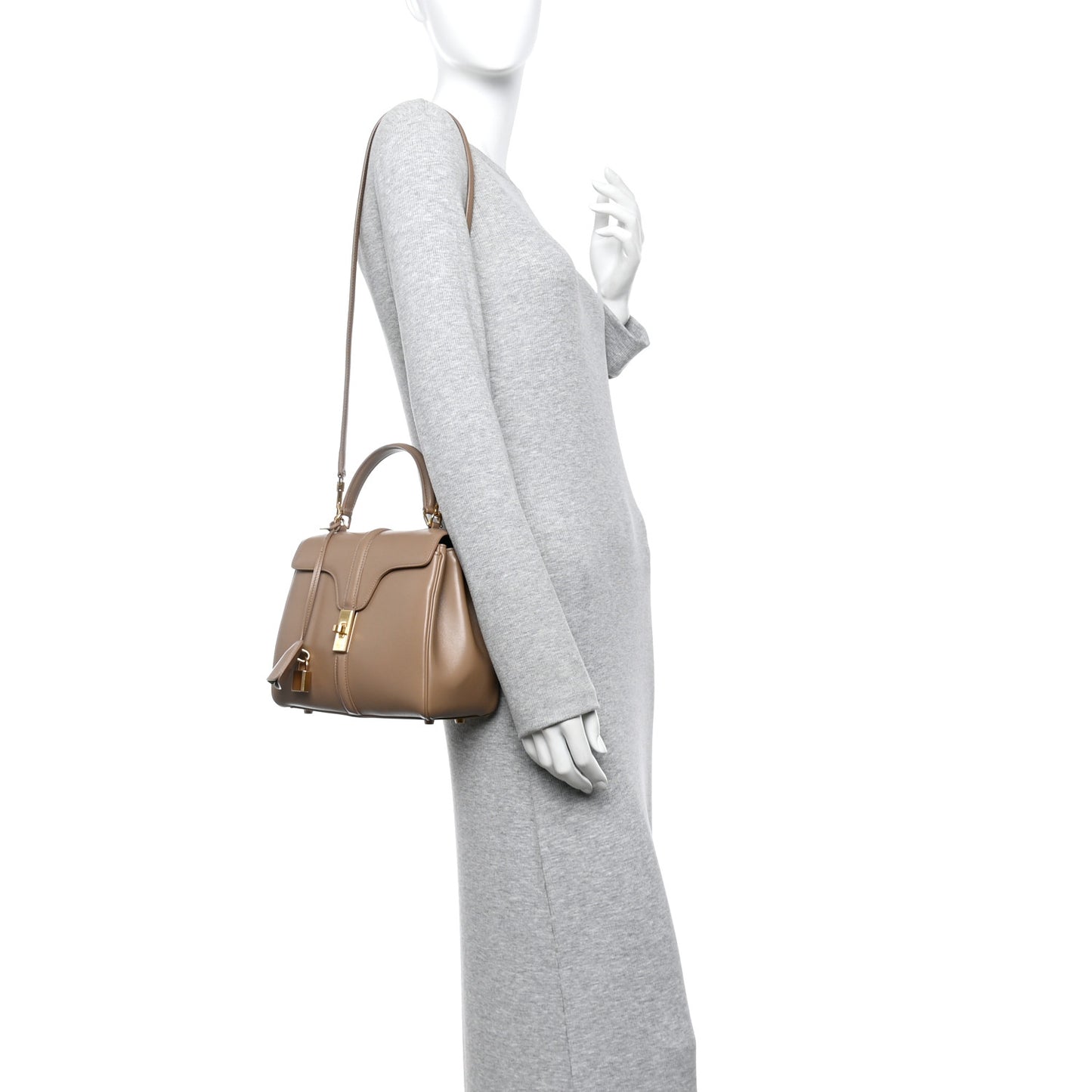 Satinated Calfskin Small 16 Top Handle Bag Beige