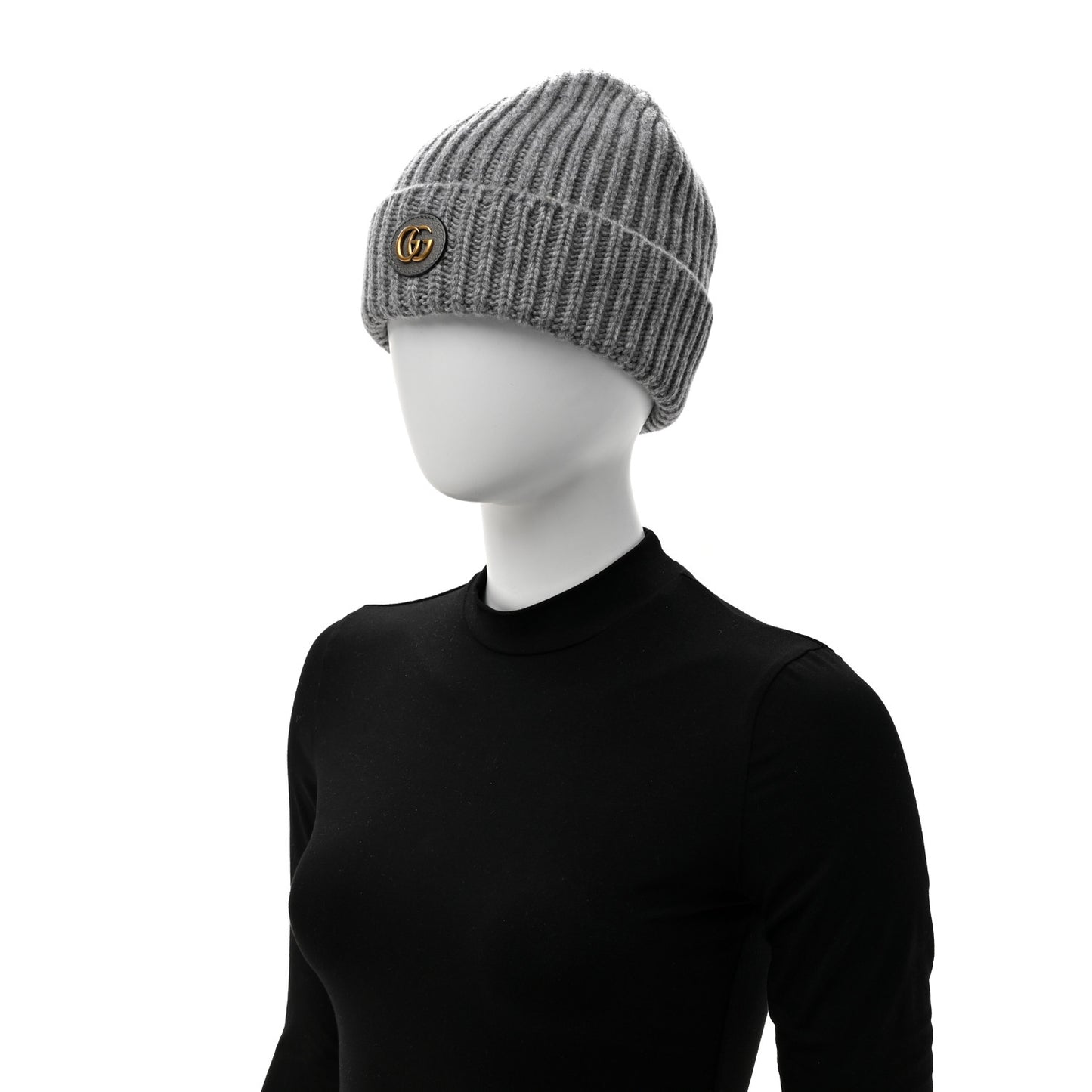 Wool Cashmere Knit Double G Beanie Hat L Light Grey
