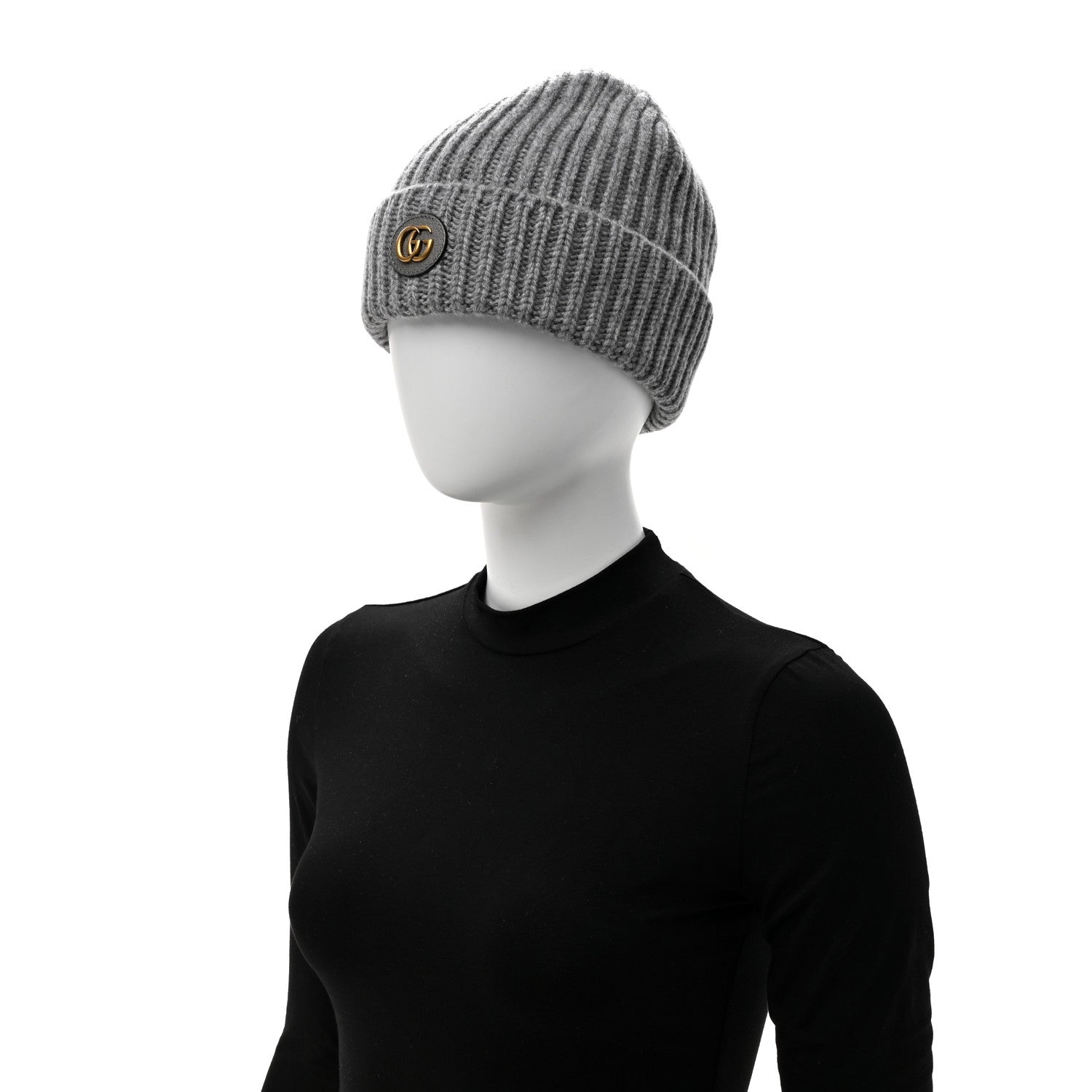 Gucci Wool Cashmere Knit Double G Beanie Hat L Light Grey 2 of 6