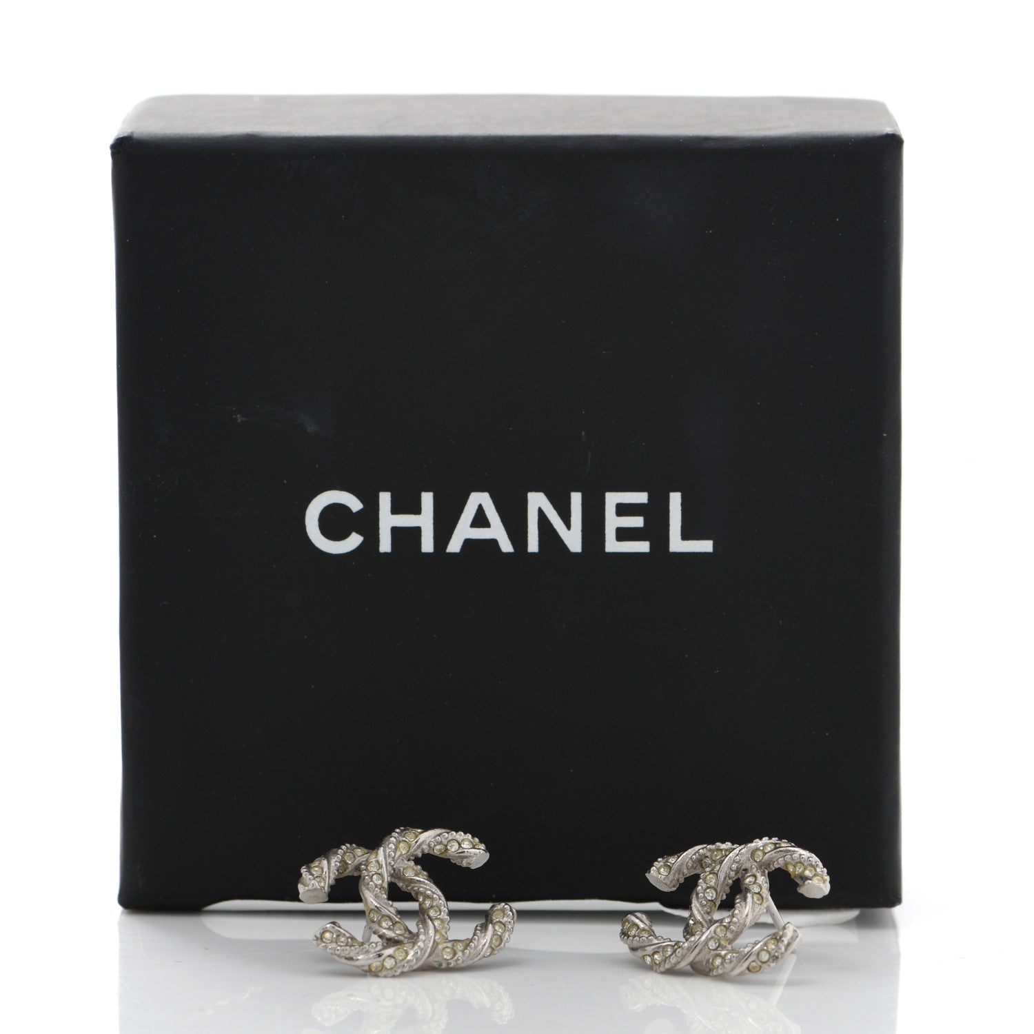 Chanel Crystal Twisted CC Earrings Silver 5 of 5