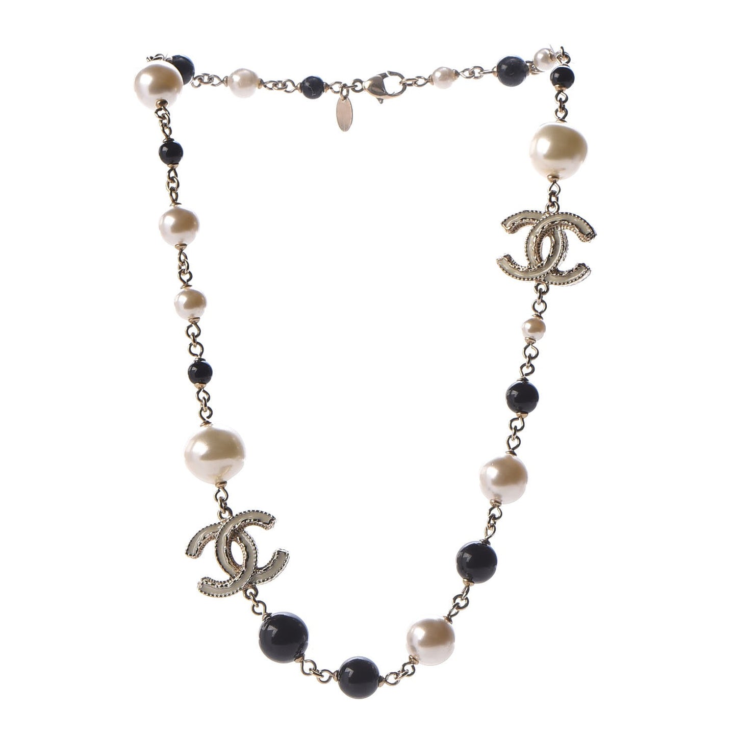 Pearl Bead Enamel CC Short Necklace Black Gold
