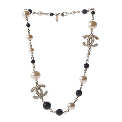 Chanel Pearl Bead Enamel CC Short Necklace Black Gold 3 of 5