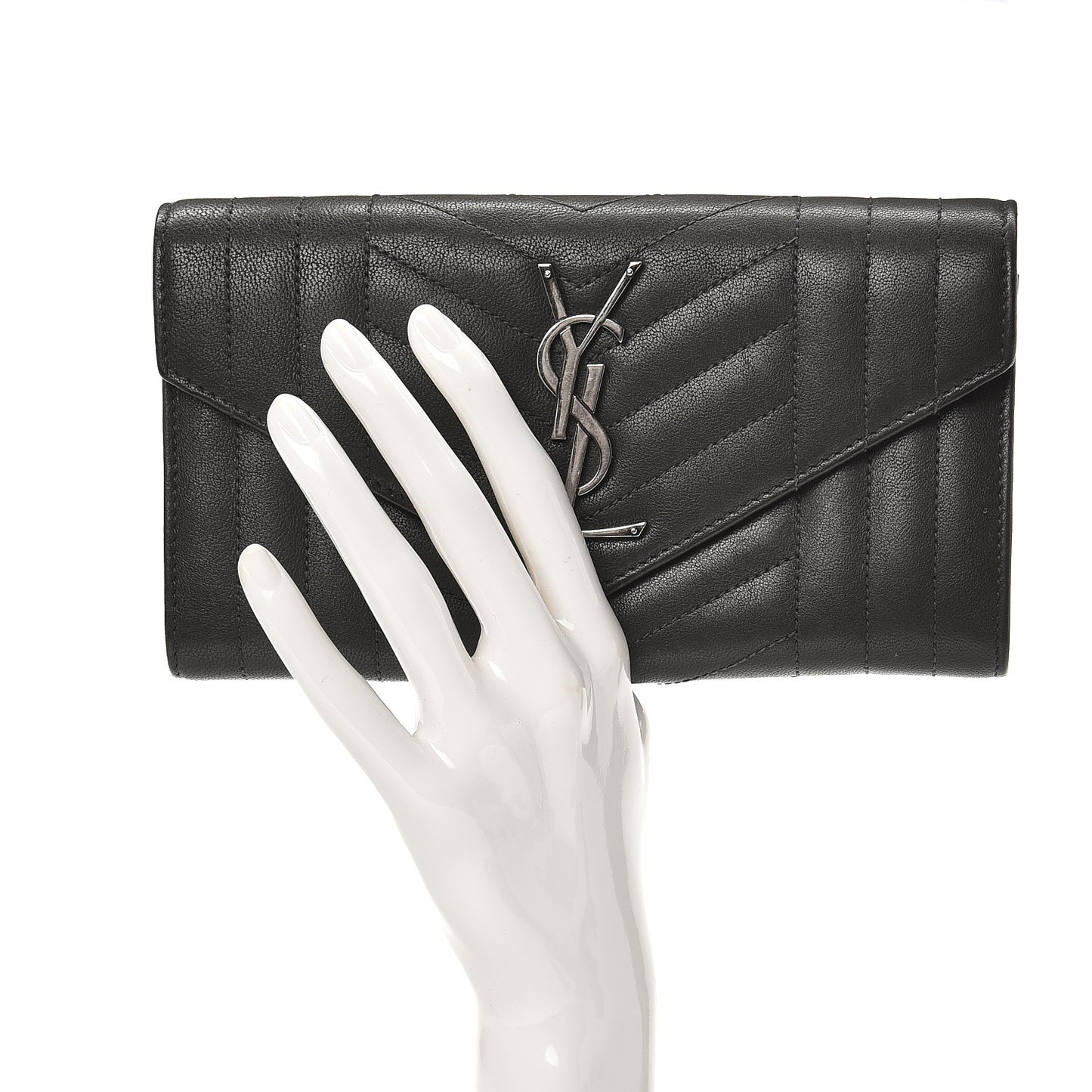 Lambskin Mixed Matelasse Quilted Large Monogram Envelope Wallet Coal