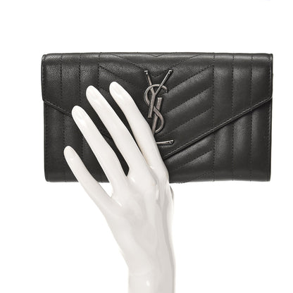 Saint Laurent Lambskin Mixed Matelasse Quilted Large Monogram Envelope Wallet Coal 2 of 8