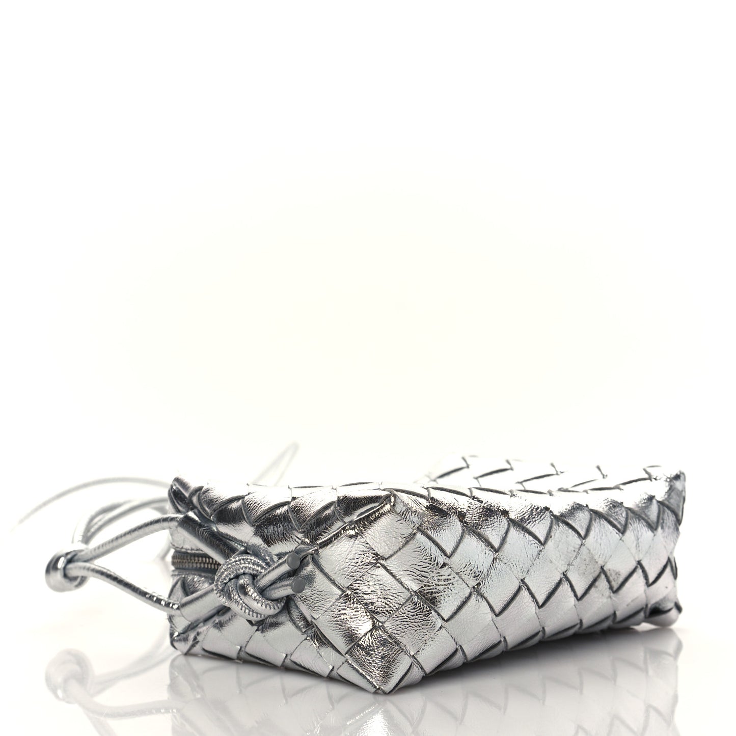 Metallic Calfskin Intrecciato Mini Loop Camera Bag Silver
