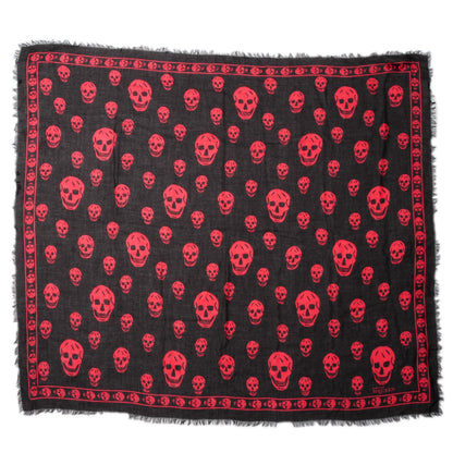 Alexander McQueen Modal Silk Skull Scarf Black Red 3 of 5