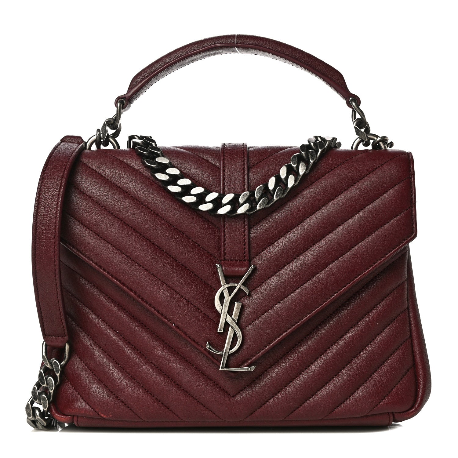 Saint Laurent Sheepskin Matelasse Chevron Monogram Medium College Bag Rouge Legion 1 of 24