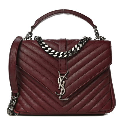 Saint Laurent Sheepskin Matelasse Chevron Monogram Medium College Bag Rouge Legion 1 of 24