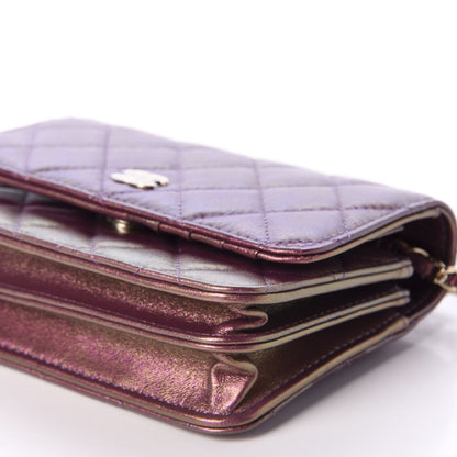 Chanel Iridescent Lambskin Quilted Mini Wallet On Chain WOC Purple 7 of 11