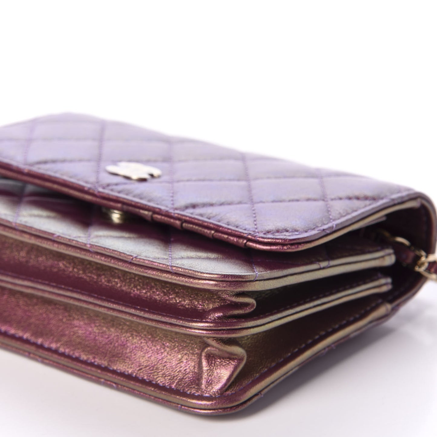 Iridescent Lambskin Quilted Mini Wallet On Chain WOC Purple