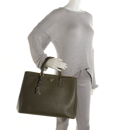 Prada Saffiano Lux Extra Large Galleria Double Zip Tote Militare 2 of 10