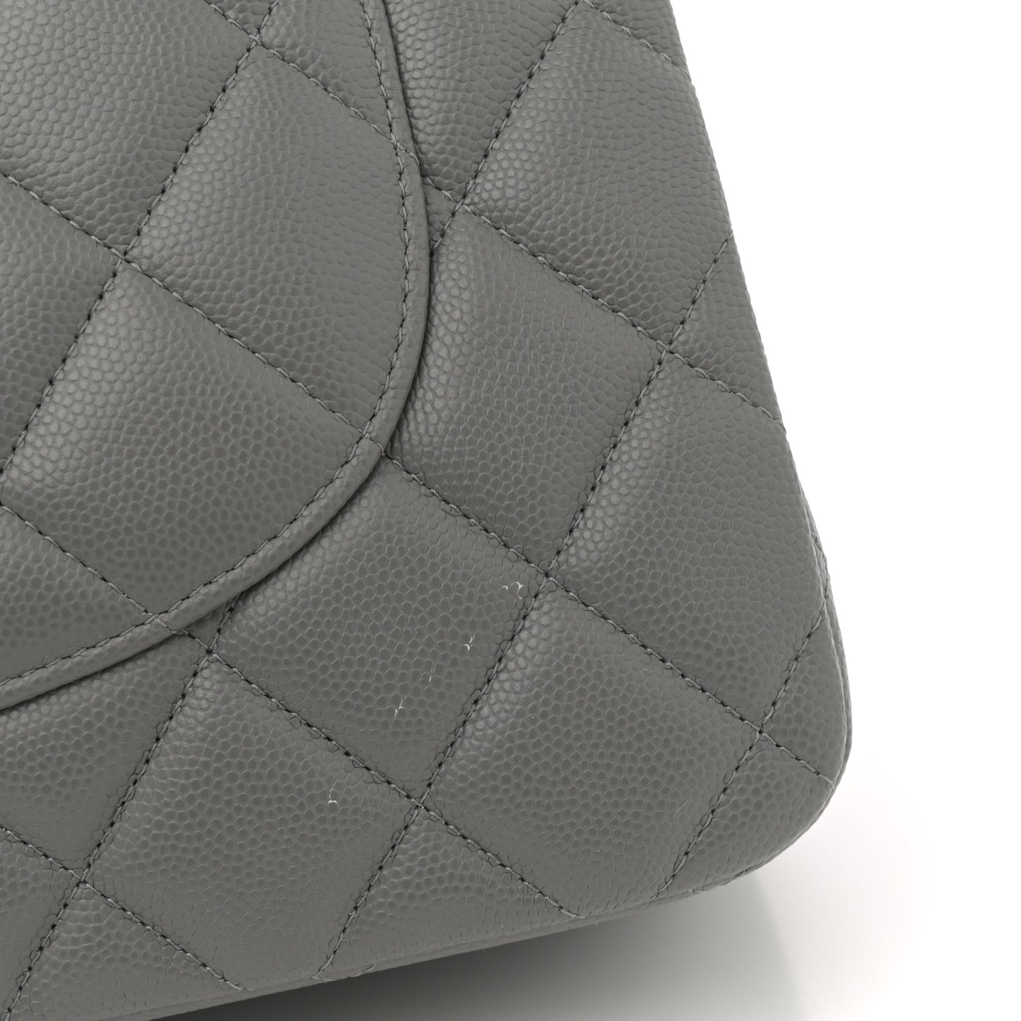 Caviar Quilted Jumbo Double Flap Grey