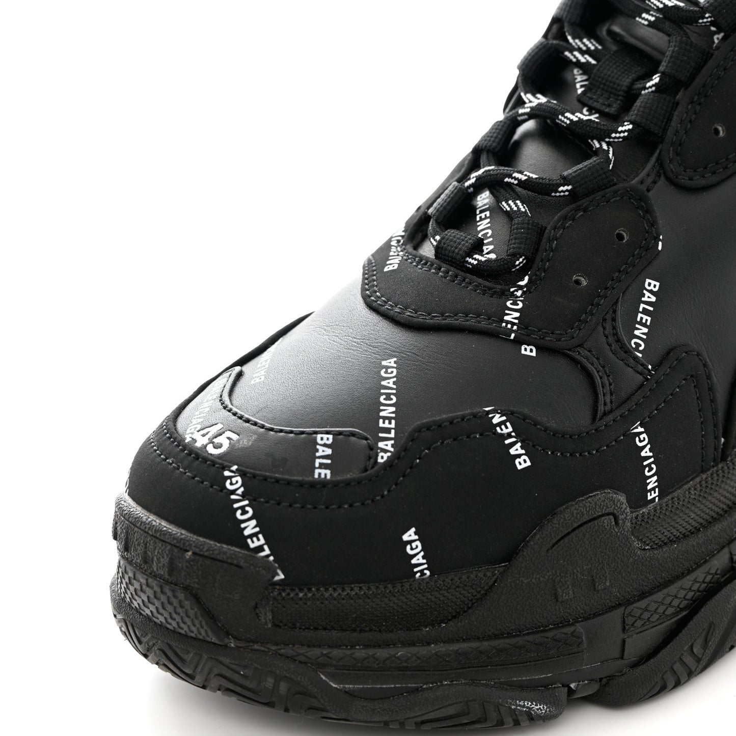 Technical Fabric Allover Logo Mens Triple S Sneakers 45 Black White