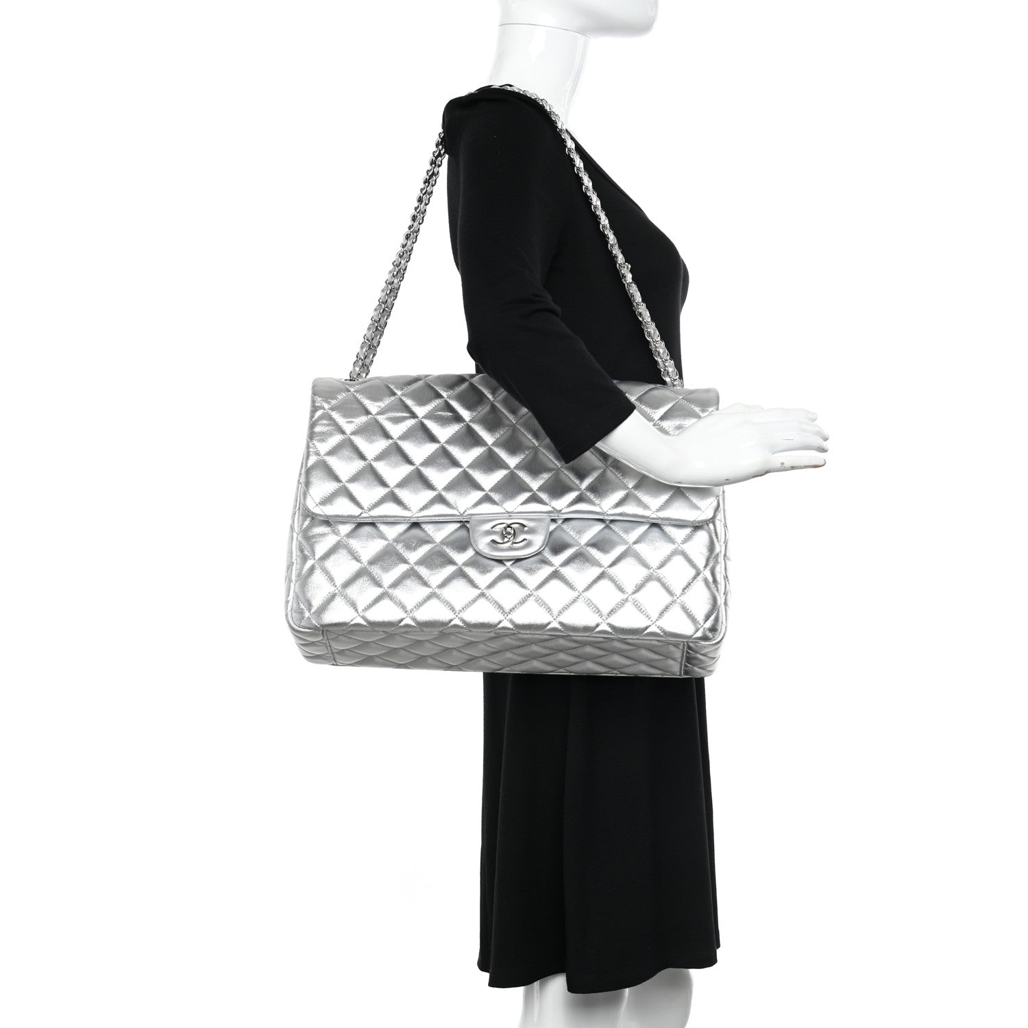 Chanel Metallic Lambskin Quilted XXL Travel Flap Bag Silver 2 of 11