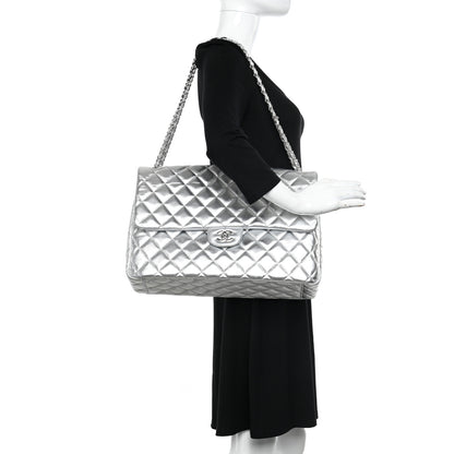 Chanel Metallic Lambskin Quilted XXL Travel Flap Bag Silver 2 of 11