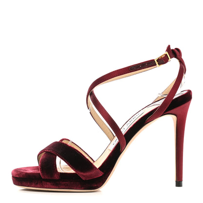 Jimmy Choo Velvet Satin Lola 120 Platform Sandals 35.5 Bordeaux 1 of 7