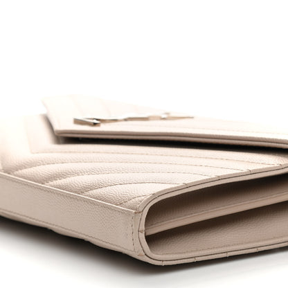 Saint Laurent Grain De Poudre Matelasse Chevron Monogram Chain Wallet Dark Beige 10 of 13