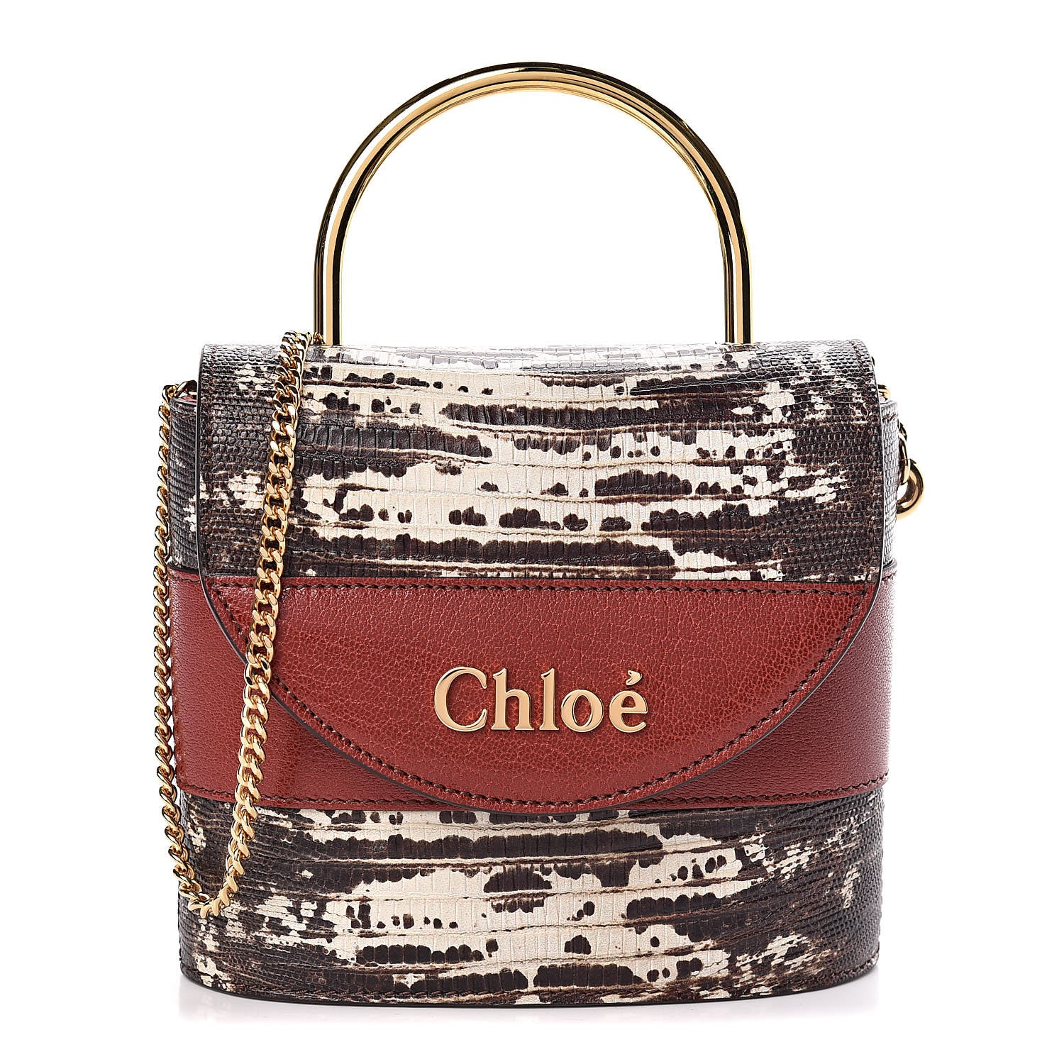 Chloe Calfskin Lizard Embossed Small Aby Lock Sepia Brown 1 of 9