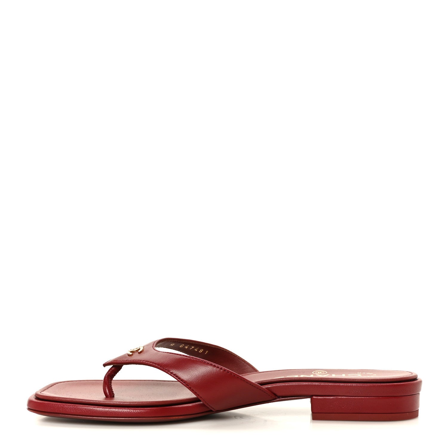 Chanel Lambskin CC Thong Sandals 37 Burgundy 1 of 9