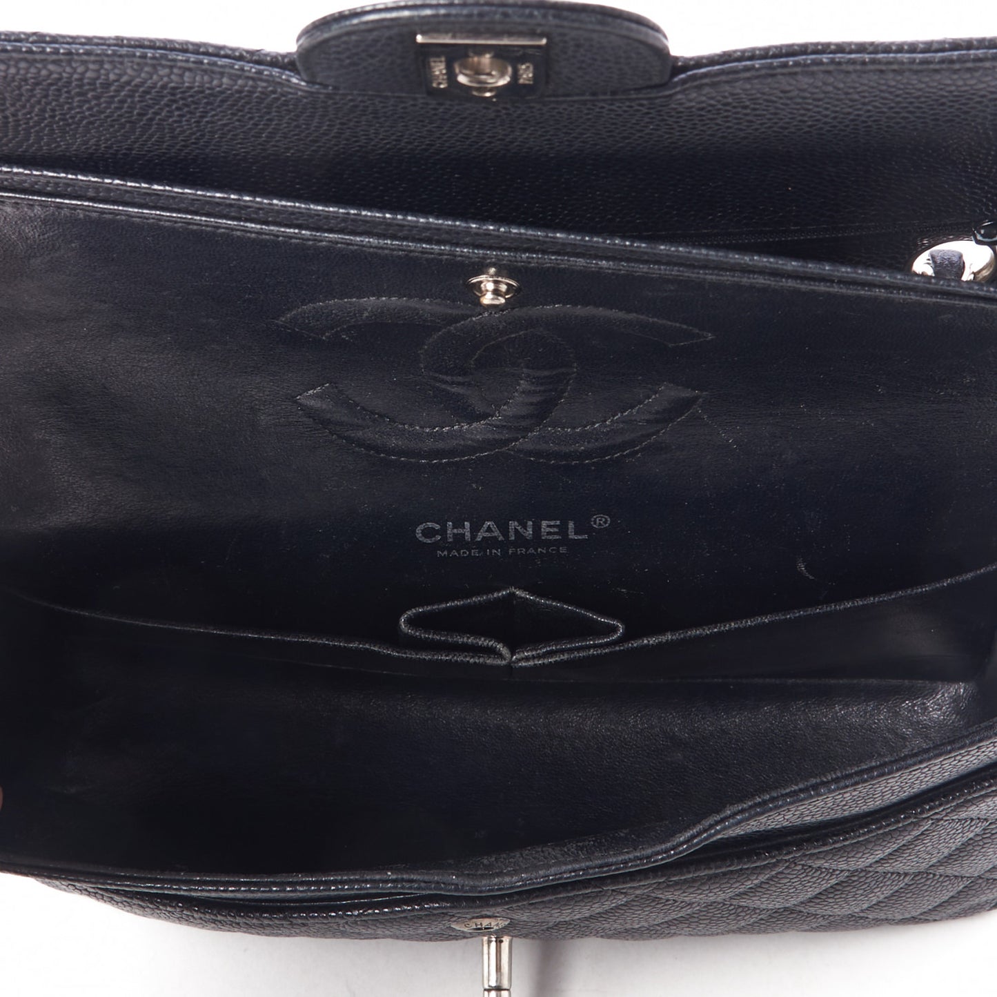 Caviar Quilted Medium Double Flap Black
