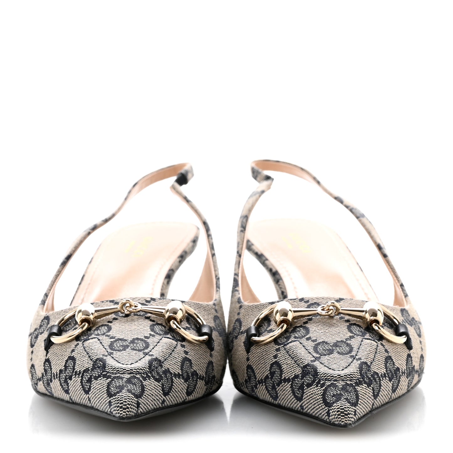 Monogram Horsebit 35mm Slingback Pumps 39.5 Beige Blue