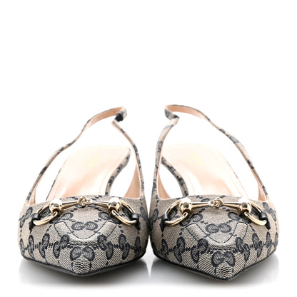 Gucci Monogram Horsebit 35mm Slingback Pumps 39.5 Beige Blue 3 of 10