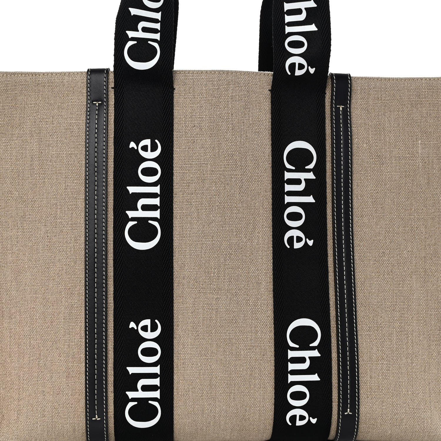 Chloe Linen Calfskin Large Woody Ribbon Tote Black Blue 9 of 13