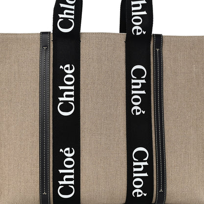 Chloe Linen Calfskin Large Woody Ribbon Tote Black Blue 9 of 13