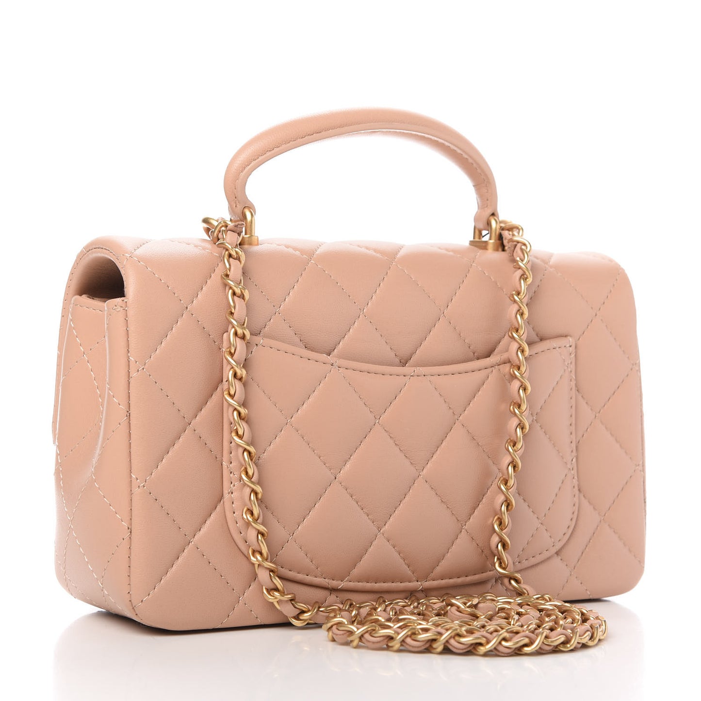 Lambskin Quilted Mini Top Handle Rectangular Flap Beige