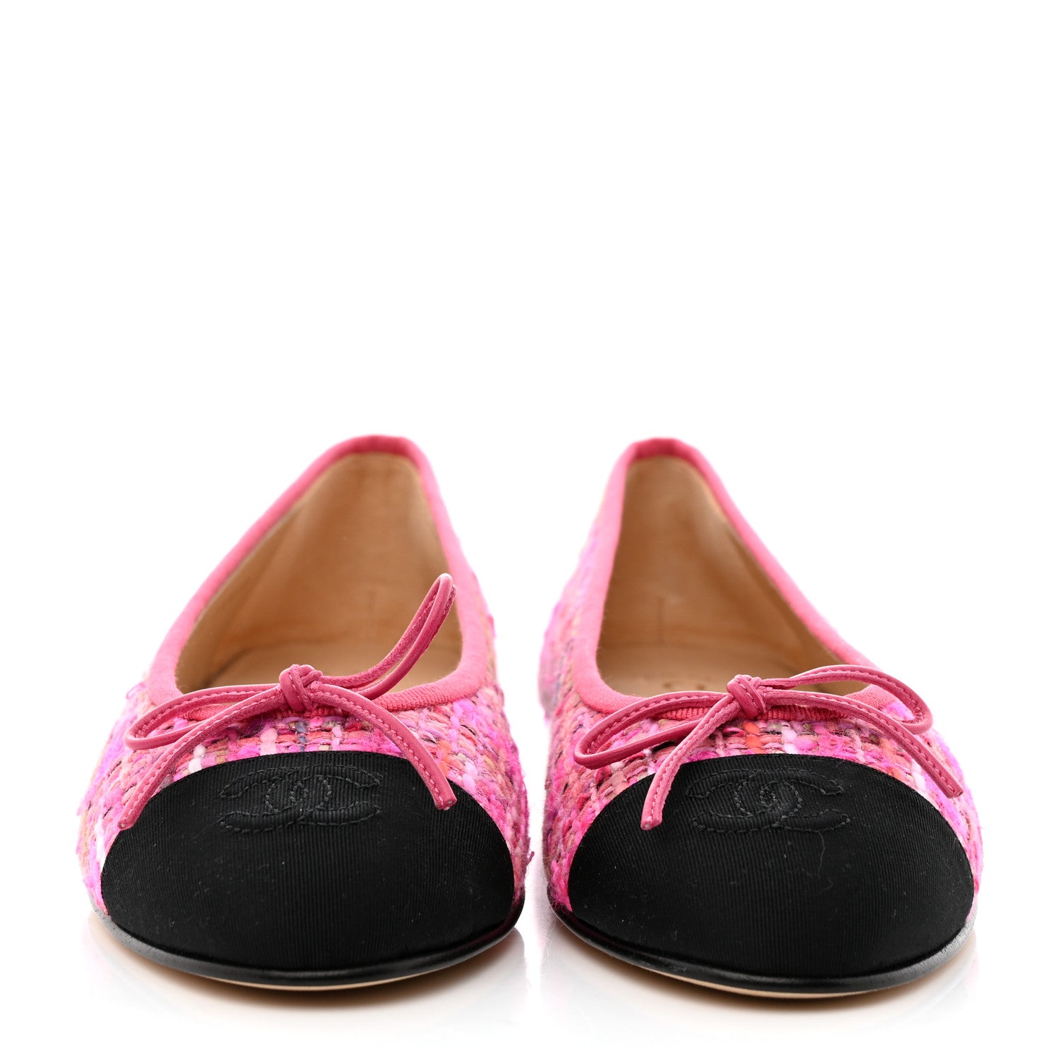 Chanel Tweed Cap Toe Ballerina Flats 37 Pink Black 2 of 9