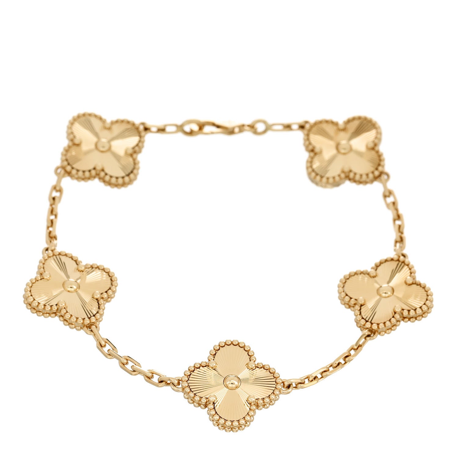 Van Cleef & Arpels 18K Yellow Gold 5 Motifs Guilloche Vintage Alhambra Bracelet 1 of 5
