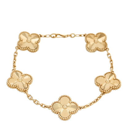 Van Cleef & Arpels 18K Yellow Gold 5 Motifs Guilloche Vintage Alhambra Bracelet 1 of 5