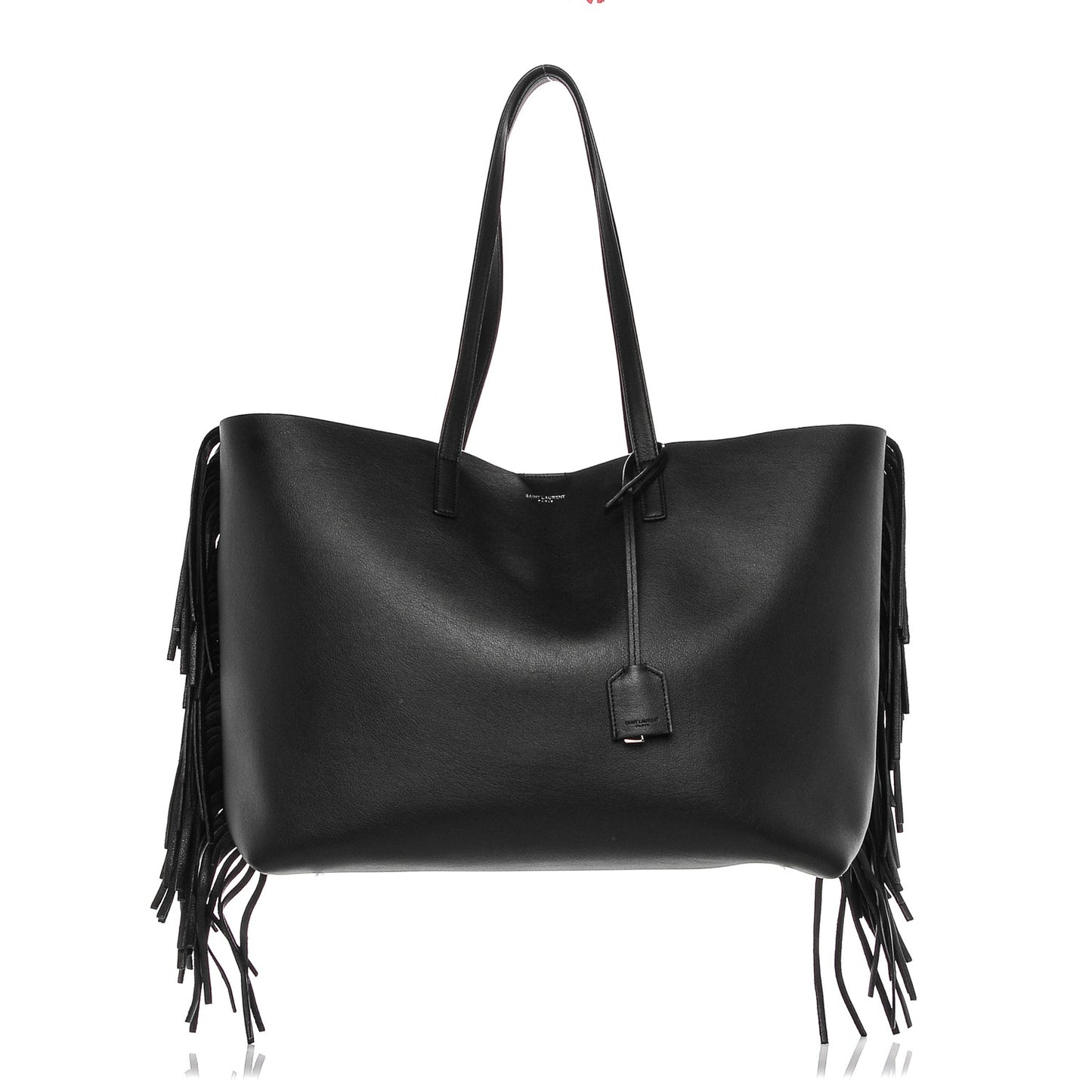 Calfskin Large Fringe Shopping Tote Black