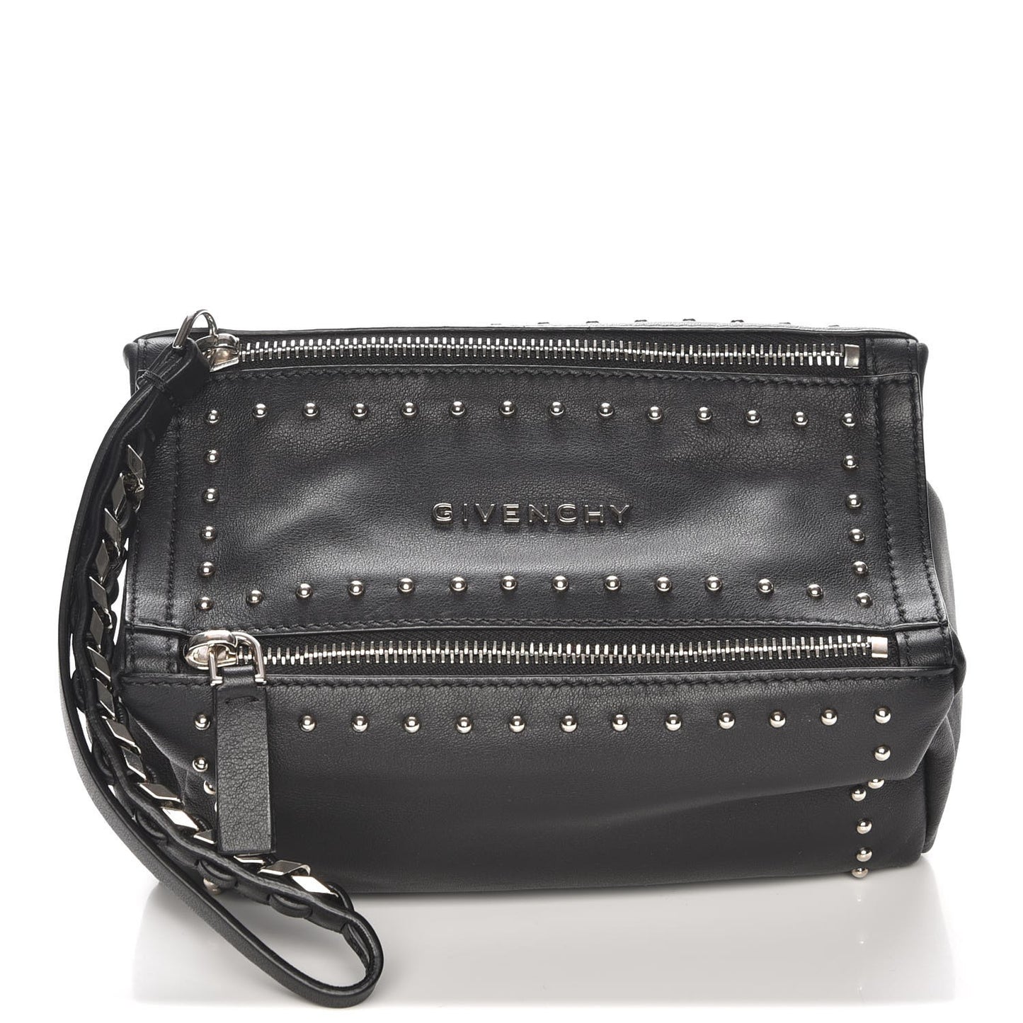 Calfskin Studded Pandora Wristlet Black