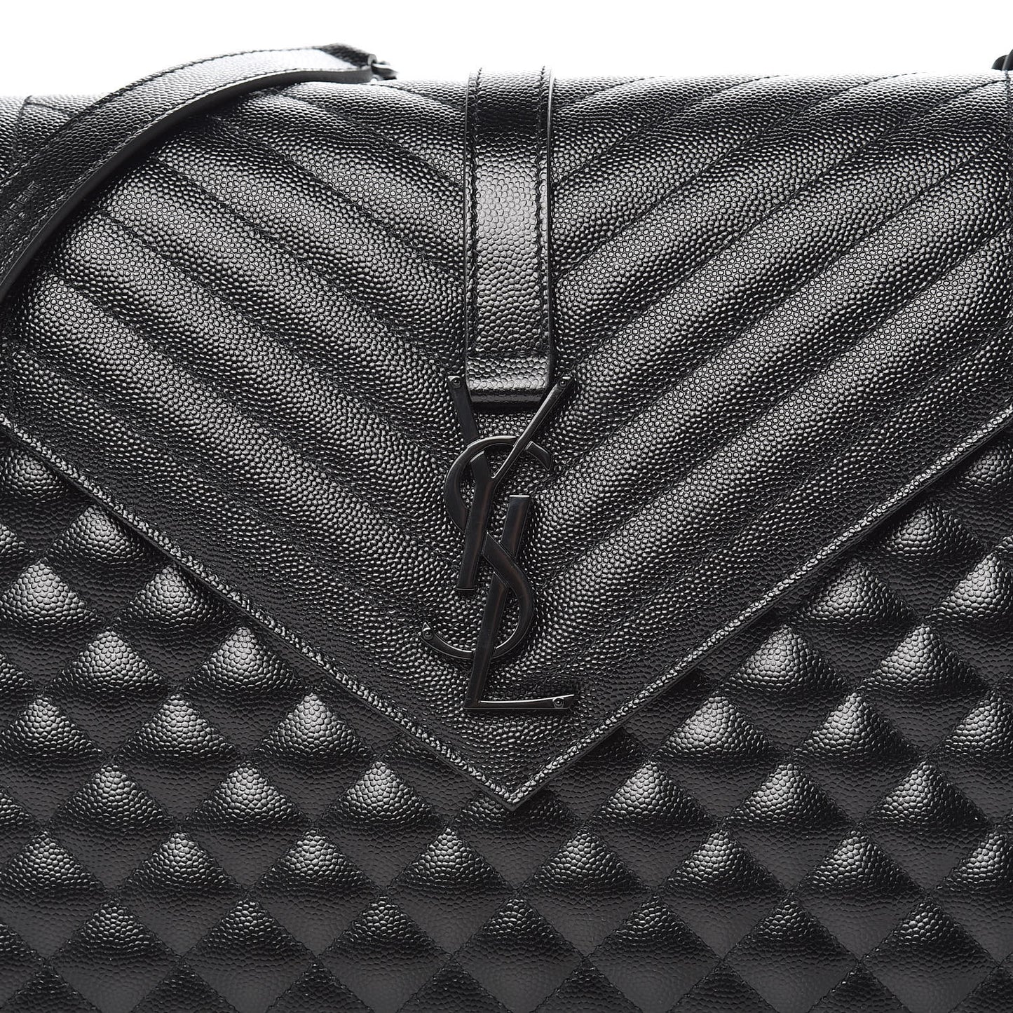 Grain De Poudre Textured Mixed Matelasse Large Triquilt Monogram Monochrome Satchel Black